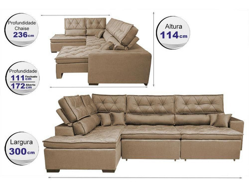 Sofa De Canto Retrátil,reclinável Cama Inbox Platinum Castor Cor Marrom-claro Desenho Do Tecido Liso