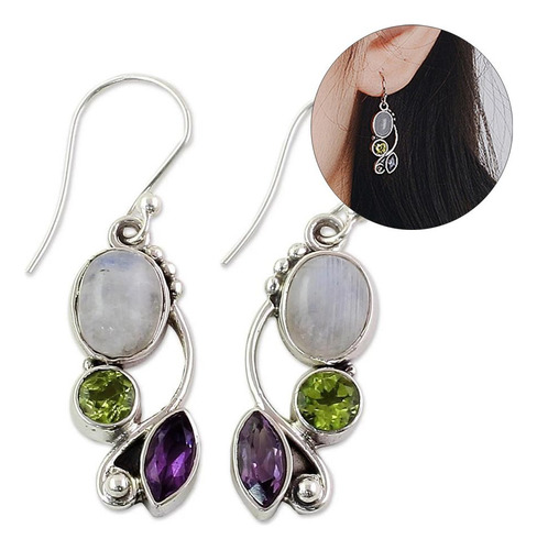 Pendientes Con Forma De Arete De Amatista, Peridoto, Piedra