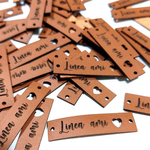 100 Etiquetas Eco Cuero 4x1 Cm Personalizadas Grabado Laser 