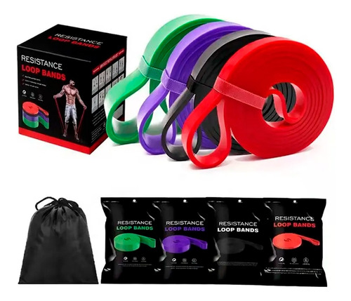 Kit X4 Bandas Varias Resistencias Power Band Gym Funcional 