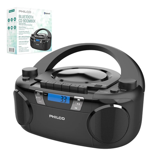 Boombox Cd Bluetooth Y Casete 12w Color Negro
