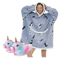 Comprar Bata Con Capucha Salida De Baño Para Mujer Poleron De Polar Sherpa Y Suave Pantuflas De Unicornio Calienta Pies Rapido Regalo Mama Dia De Las Madre Ba