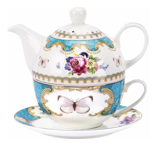 Juego De Té   De Porcelana Ingl Para Un , Tetera Floral Jdt