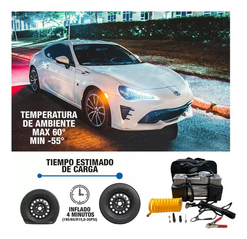 Imagen 5 de 10 de Compresor De Aire 12v Digital Linterna Led Auto Moto