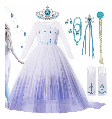 2024 Disfraz De Frozen 2 De Disney For Niña, Princesa Elsa, Vestido