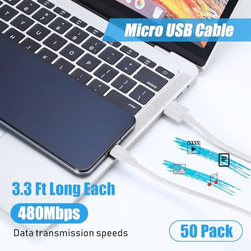 50 Cables Micro Usb A Granel, Cable De Carga Rápida De 3.3 P