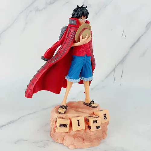 Figura One Piece Luffy Capa Roja Base Rosa Muñeco Anime Pvc