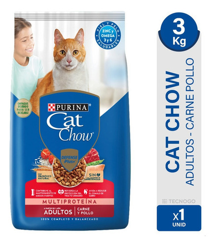 Alimento Gato Cat Chow Sin Colorante Adulto Carne Pollo 3kg