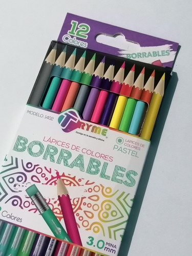 12 Lápices De Colores Borrables Tryme Colores Pastel 