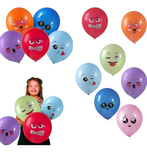 Pack X 14 Globos Latex Con Expresiones Colores Surtidos 