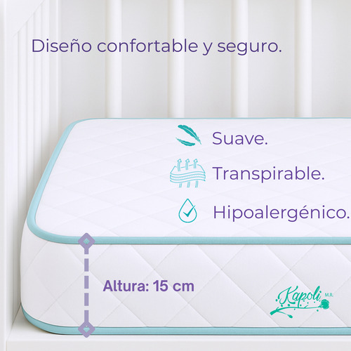 Colchón Para Cuna Corral Bambú Impermeable 150 X 95 X 15 Cm Blanco Y Celeste