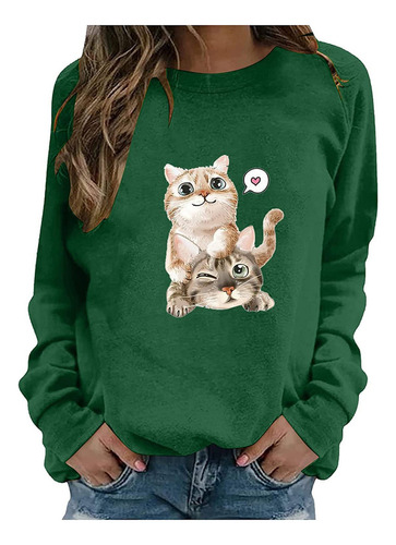 Mujer Tops Moda Casual Cuello O Gato Estampado Sudadera X