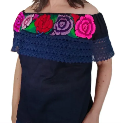 Blusa campesina azul marino hotsell