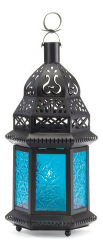 Galería De La Luz Marroquí Linterna De Cristal Azul Vela Tit