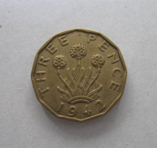 Inglaterra: Bela Moeda 3 Pence 1942 - Soberba - Escassa