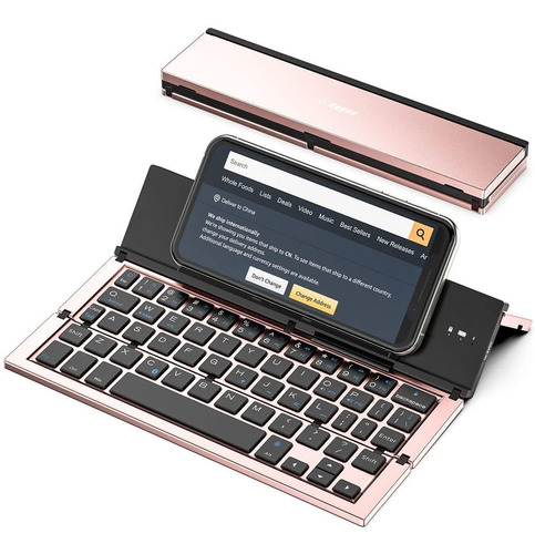 Teclado Plegable Inalambrico + Soporte De Tablet | Oro Rosa