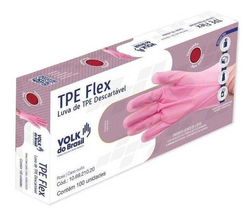 Luvas descartáveis Volk do Brasil Flex cor rosa tamanho  P de elastômero termoplástico em kit de 20 x 100 unidades 