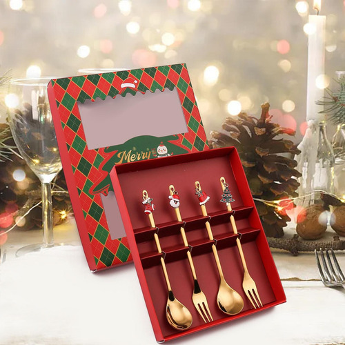 Cubiertos Navideños Con Caja De Regalo, Cuchara 4 Piezas