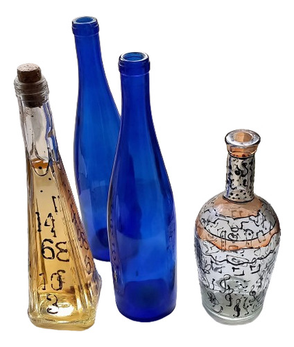 Botellas Azul Números Arabescos Artesanales Unidad Leer