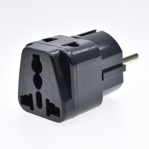 Adaptador Schuko Macho A Zócalo Universal 2 En 1 Negro Doble