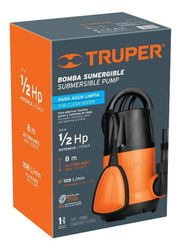 Imagen 4 de 6 de Bomba Sumergible Agua Limpia 1/2 Hp Truper 12601