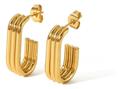 Aretes Val, Acero Inoxidable Con Chapa Oro 18k