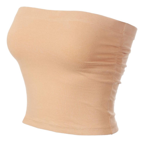 Top Beige Sin Tirantes Para Mujer Con Elástico, Talla Grande