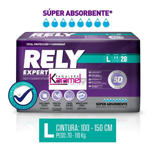 Pañal Rely Adulto Talla L-90 Un - Unidad a $1752