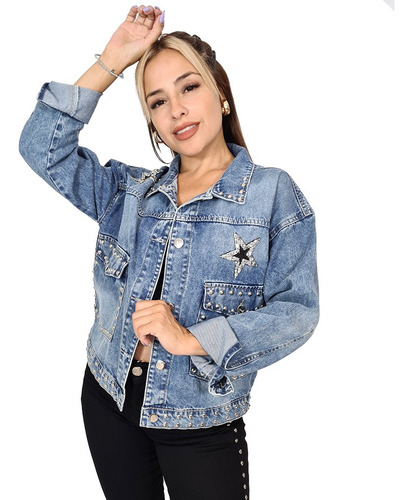 Campera De Jean Oversize Con Tachas Y Brillos