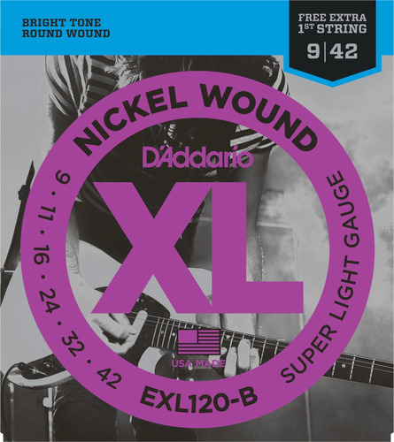 Encordoamento Guitarra D'addario Exl120-b Super Light 009