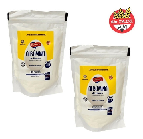 2 X Albumina De Huevo En Polvo Dicomere 120g C/u Sin Tacc Dw