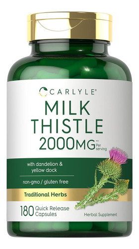 Milk Thistle | Cardo Mariano Premium | 2000mg X 180 Capsulas | Carlyle