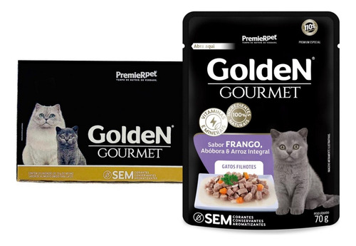 Caixa 20un Sachê Golden Gourmet Gatos Filhotes Frango 70g