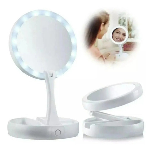 Imagen 2 de 3 de Espejo Con Luz Led Para Maquillaje Plegable + Aumento X10