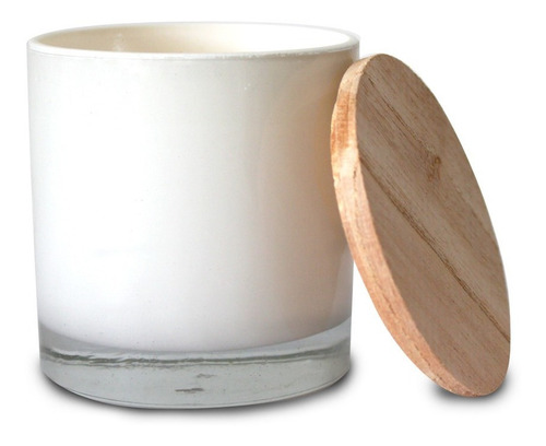 Imagen 5 de 5 de Vela En Vaso Pintado De Blanco Tapa De Madera Paraíso Mos