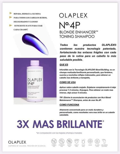 Imagen 4 de 5 de Olaplex Shampoo Matizador Violeta 250 Ml Hidrata Protege