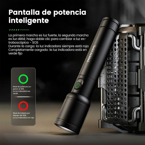 Philips Linterna Tactica Linternas Potentes Led Recargable Impermeable 300lm 5w Brillo Fuerte Alcance Luz Blancasúper Largo Esencial Para La Pesca Al Aire Libre Negro Aleación De Aluminio Sfl-2124