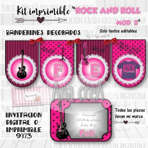 Kit Imprimible Rock And Roll Mod.2