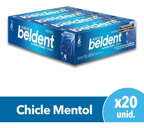 Chicle Beldent Mentol Cero Azucares Sin Tacc X 20 Unidades