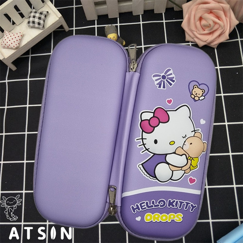 Estuche Lapicera Escolar 3d Kuromi Y Hello Kitty Kawaii 1pz. Color Lila Kitty_osito