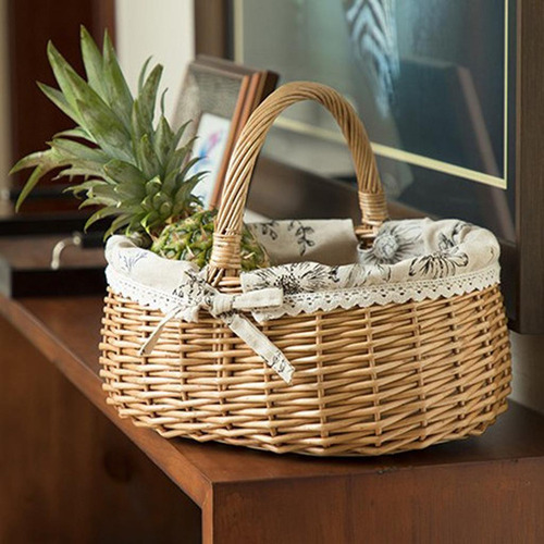 Cesta De Armazenamento De Piquenique De Vime Tecido De Palha