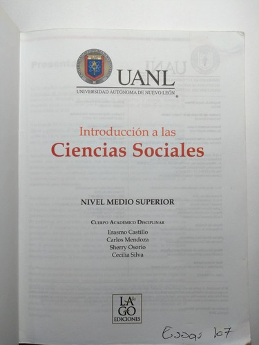 Introducción A Las Ciencias Sociales , Castillo , Mendoza , (Usado)