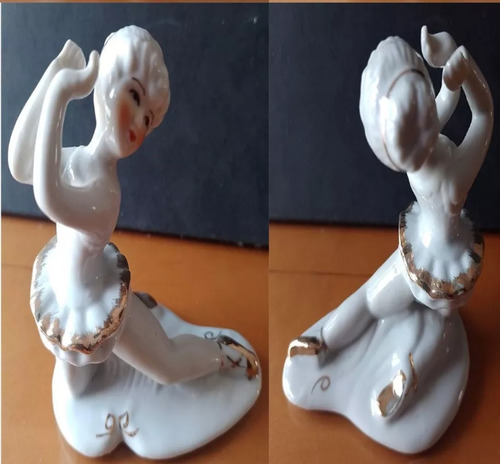 Figuras De Porcelana (2 Bailarinas Blanco Con Dorado) (Usado)
