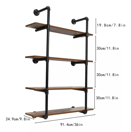 Estantería industrial de tubería montada en la pared, estantes flotantes de  metal rústico de 36 pulgadas, estantes de libros de madera real Steampunk