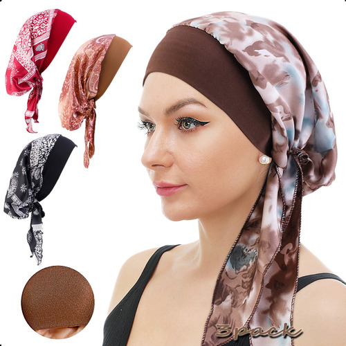 3 Turbante Oncológico Alopecia Adorno Cabeza Chifón