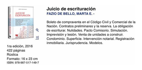 Juicio De Escrituración - Fazio De Bello, Marta
