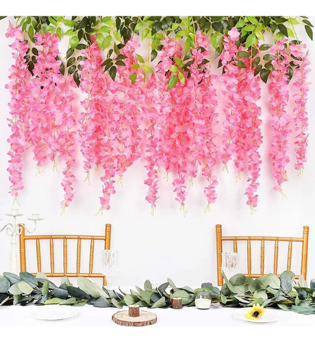 Flores Artificial Wisteria 12pzs 1.1m Decoración Fiesta Boda Color Rosa