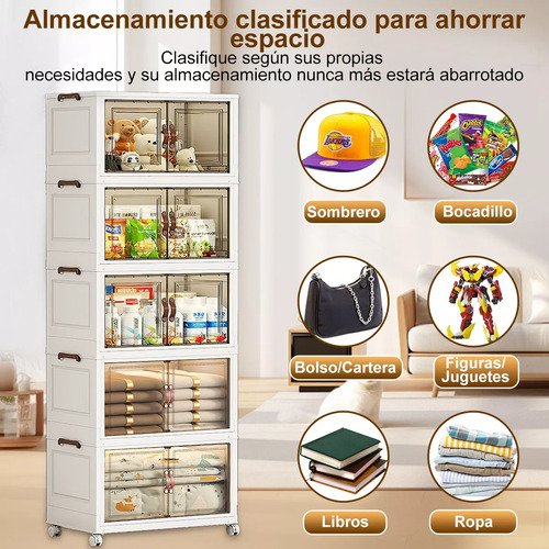 Closet Mueble Armarios Organizador Ropa Plegable Ruedas 360° Armario de almacenamiento elegante y con estilo Blanco Owkuan