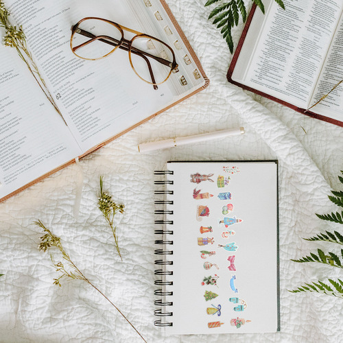 Juego De 4 Pegatinas Para Cuaderno Navideño Con Decoración D
