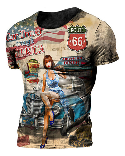 Camiseta Vintage 66 Ruta 3d Impreso Biker Motor Racing